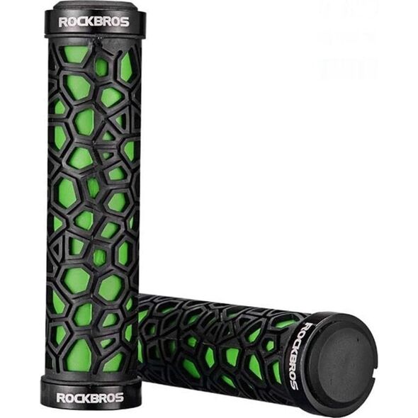 Gripy rowerowe chwyty z gumy przyczepne śr. 22mm czarno-zielone ROCKBROS