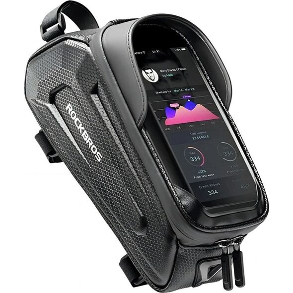 Sakwa rowerowa na ramę pancerna z kieszonką na telefon nawigację 1.7l - czarna ROCKBROS