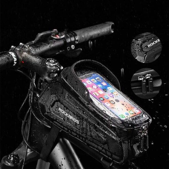 Sakwa rowerowa na ramę pancerna z kieszonką na telefon nawigację 1.7l - czarna ROCKBROS