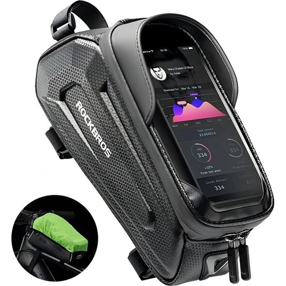 Sakwa rowerowa na ramę pancerna z kieszonką na telefon nawigację 1.7l + pokrowiec - czarna ROCKBROS