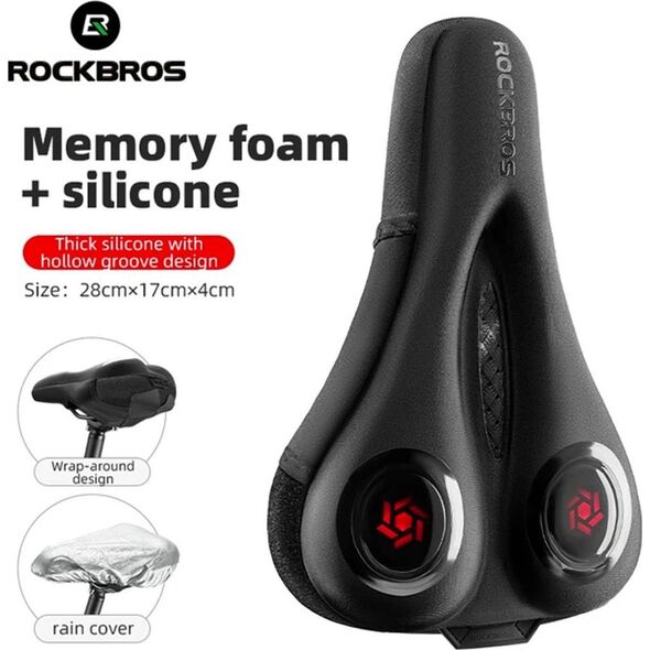 Pokrowiec na siodełko żel pianka + osłona przeciwdeszczowa - czarno-czerwony ROCKBROS