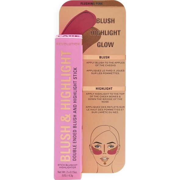 Makeup Revolution Blush & Highlight Stick Róż i Rozświetlacz w sztyfcie 4g Flushing Pink (03)