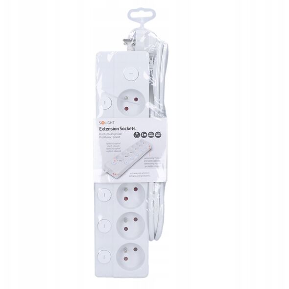 Solight 6πλεν επέκταση καλωδίου, 3μ, 3 x 1mm2, λευκό, 6+1 διακόπτης