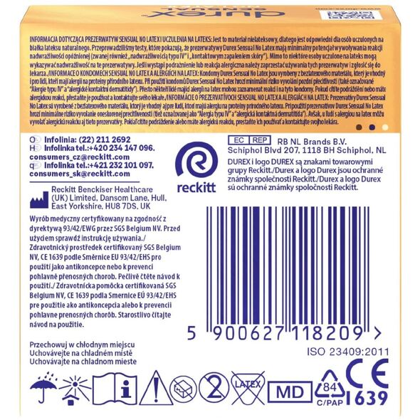 DUREX Sensual Χωρίς Λάτεξ Προφυλακτικά χωρίς λάτεξ 1 συσκ.-3 τεμάχια