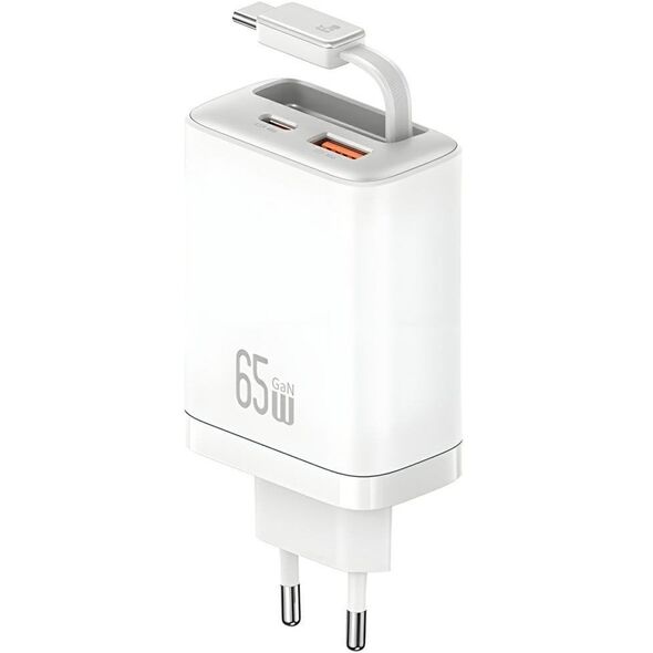 Φορτιστής τοίχου USAMS Xiang Series CC299 65W 1xUSB-C 1xUSB-A + καλώδιο USB-C λευκό