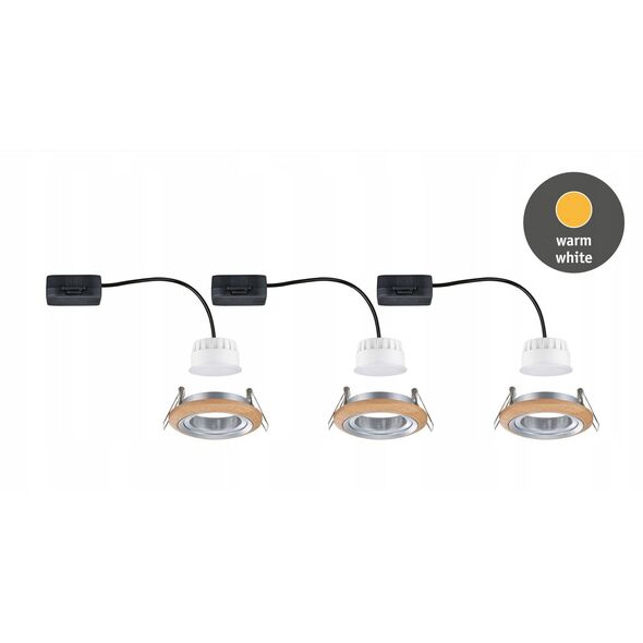 Σετ ενσωματωμένων φωτιστικών LANATI COIN LED 3X 6W 470lm 84mm 2700K IP20 230V ξύλο / αλουμίνιο
