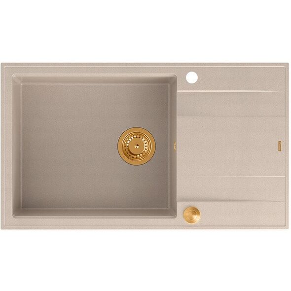 EVAN 136 XL GraniteQ νεροχύτης με σιφόνι Push to Open 1-θέσιος χωρίς (860x500x210| θάλαμος 420x490) pearl beige / στοιχεία χαλκού
