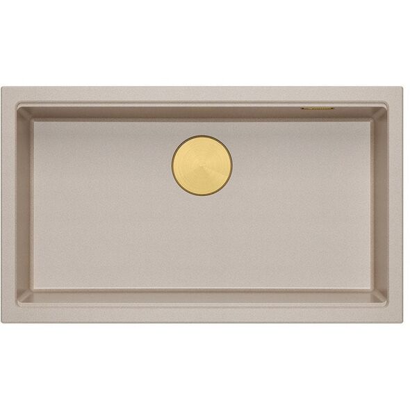 Νεροχύτης LOGAN 110 GraniteQ pearl beige 76x45x23,5 cm 1-θέσης υποκαθήμενος με χειροκίνητο σιφόνι χρυσό