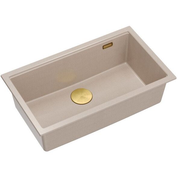 Νεροχύτης LOGAN 110 GraniteQ pearl beige 76x45x23,5 cm 1-θέσης υποκαθήμενος με χειροκίνητο σιφόνι χρυσό