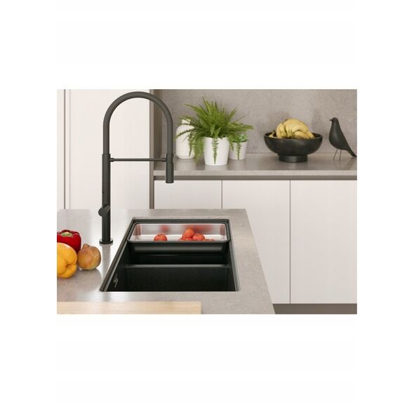 QUADRON | LOGAN 120 | γρανιτένιος νεροχύτης κουζίνας SNOW WHITE + MIEDŹ PVD | διάσταση: 76 x 45 x 23,5 cm | 2-θέσιος εντοιχισμένος | ελάχιστο πλάτος ντουλαπιού: 80 cm