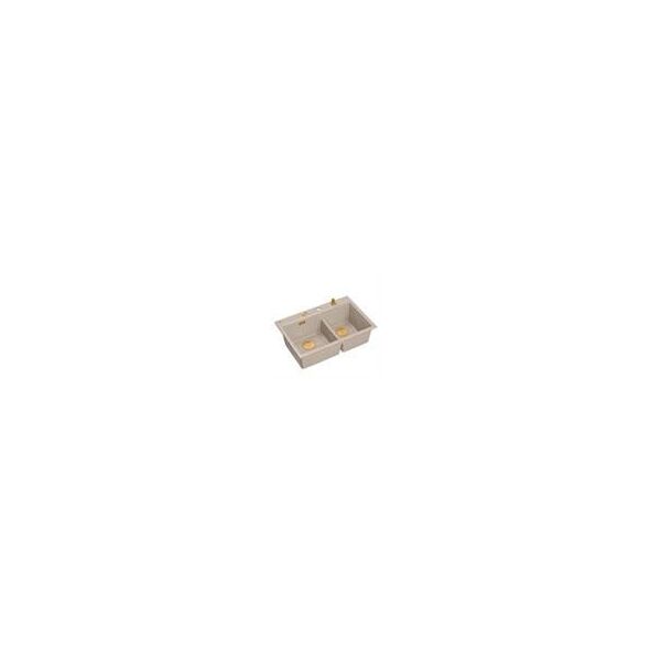 MARC 120 WORKSTATION GraniteQ νεροχύτης 2-θέσεων 760*500*235 mm pearl beige + σιφόνι push to open + δοσομετρητής + σανίδα + ένθετο / χάλκινα στοιχεία