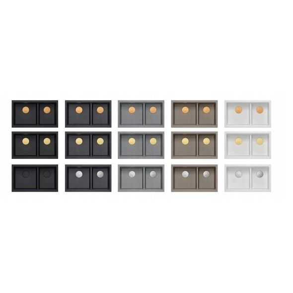QUADRON | LOGAN 120 | γρανιτένιος νεροχύτης κουζίνας SILVER STONE + ZŁOTO PVD | διάσταση: 76 x 45 x 23,5 cm | 2-θέσιος υποκαθήμενος | ελάχιστο πλάτος ντουλαπιού: 80 cm