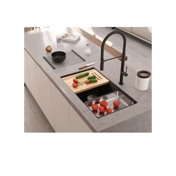 QUADRON | LOGAN 120 | γρανιτένιος νεροχύτης κουζίνας BLACK DIAMOND + ZŁOTO PVD | διάσταση: 76 x 45 x 23,5 cm | 2-θέσιος υποκαθήμενος | ελάχιστο πλάτος ντουλαπιού: 80 cm