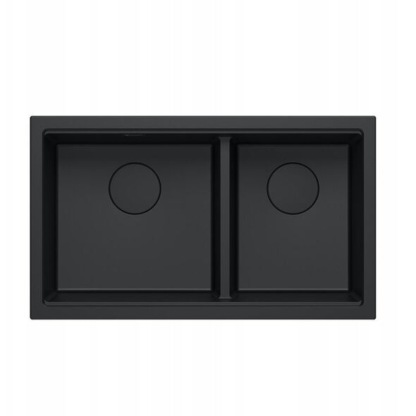 QUADRON | LOGAN 120 | γρανιτένιος νεροχύτης κουζίνας PURE CARBON + ΜΑΥΡΟ ΜΑΤ | διάσταση: 76 x 45 x 23,5 εκ. | 2-θέσιος εντοιχισμένος | υποστήριξη ντουλαπιού από: 80 εκ.