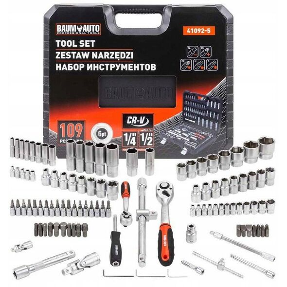Zestaw narzędzi 1/2" i 1/4" 109el. (6-kątnych) (4-22mm)