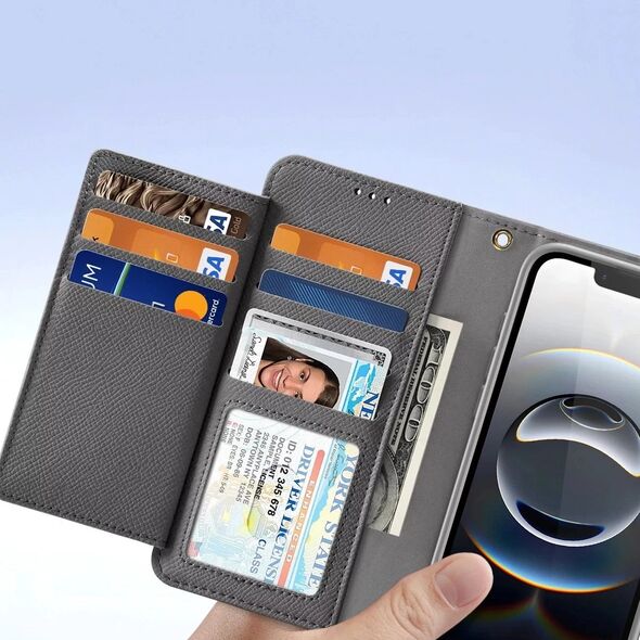 Etui skórzane do iPhone 16e Dux Ducis Lawa z portfelem MagSafe szare