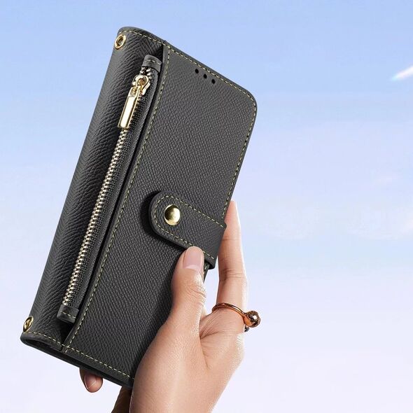 Etui skórzane do iPhone 16e Dux Ducis Lawa Black z portfelem MagSafe czarne