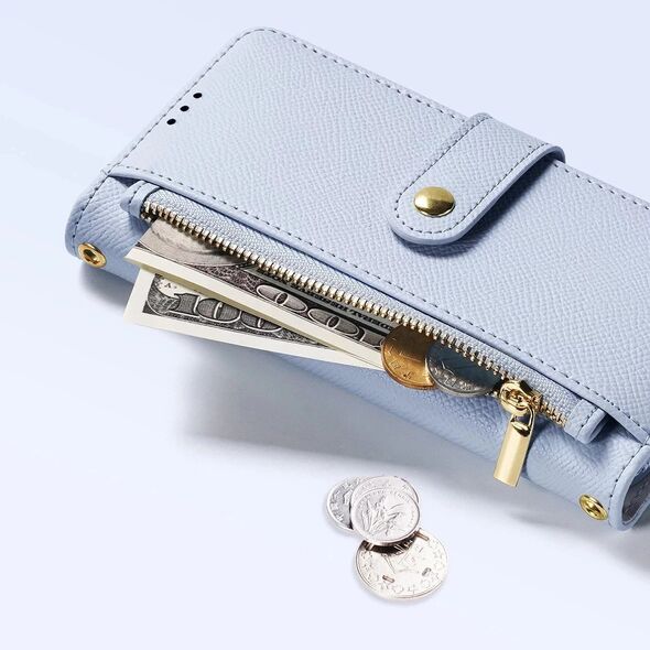 Etui skórzane do iPhone 16 Pro Dux Ducis Lawa z portfelem MagSafe błękitne