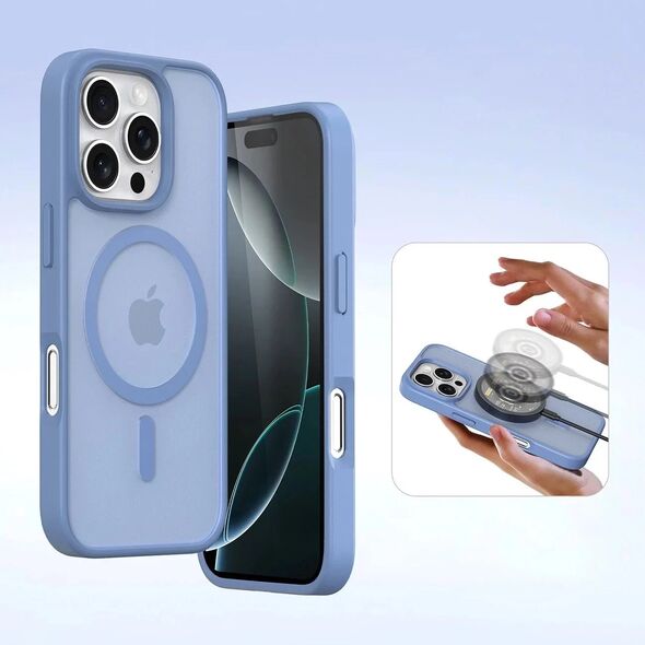 Etui skórzane do iPhone 16 Pro Dux Ducis Lawa z portfelem MagSafe błękitne