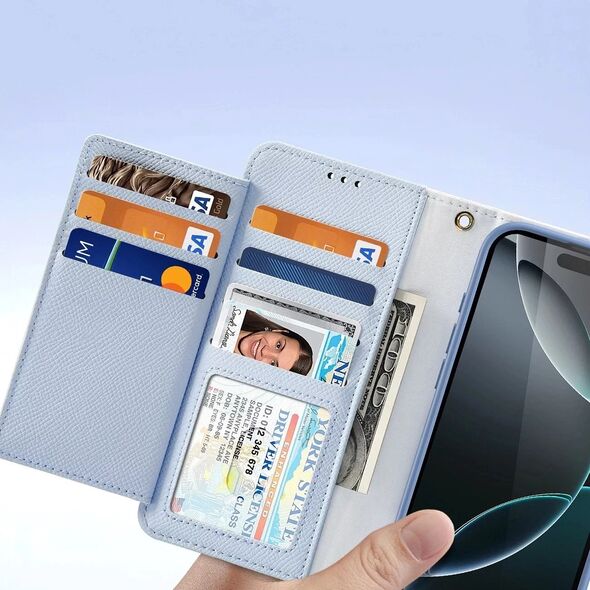Etui skórzane do iPhone 16 Pro Dux Ducis Lawa z portfelem MagSafe błękitne