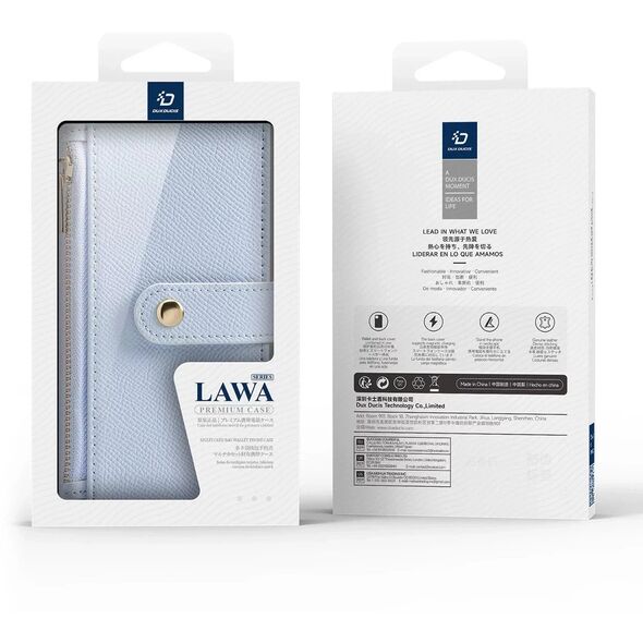 Etui skórzane do iPhone 16 Pro Dux Ducis Lawa z portfelem MagSafe błękitne