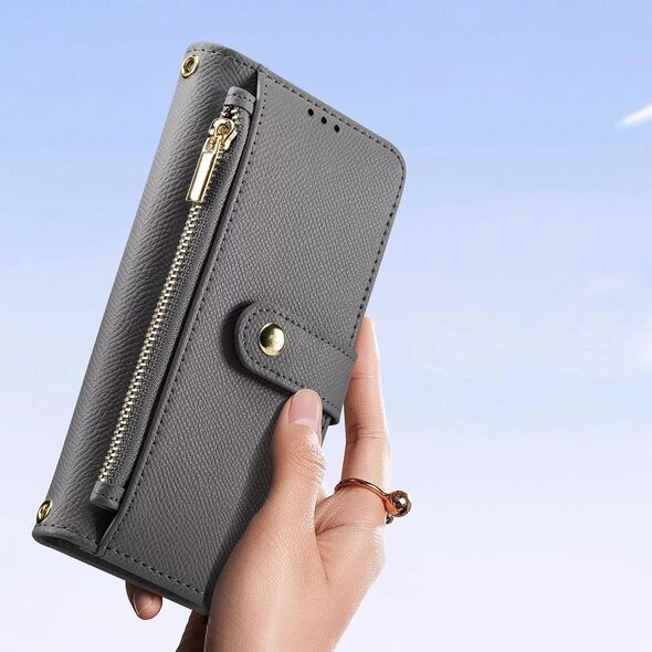 Etui skórzane do iPhone 16 Pro Dux Ducis Lawa z portfelem MagSafe szare