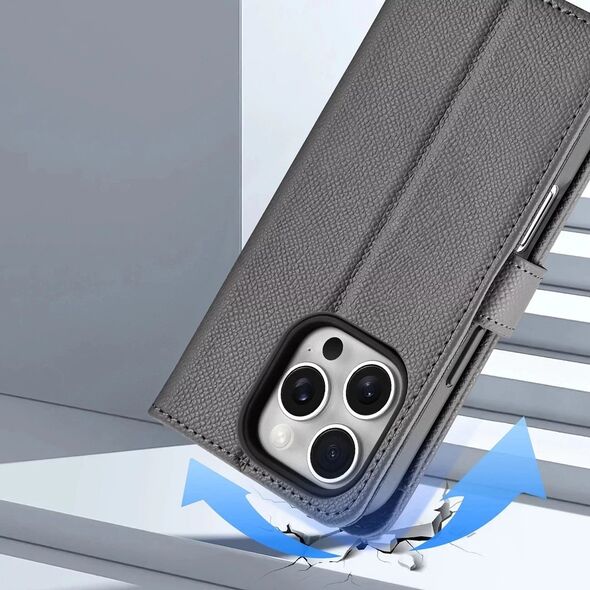 Etui skórzane do iPhone 16 Pro Max Dux Ducis Lawa z portfelem MagSafe szare