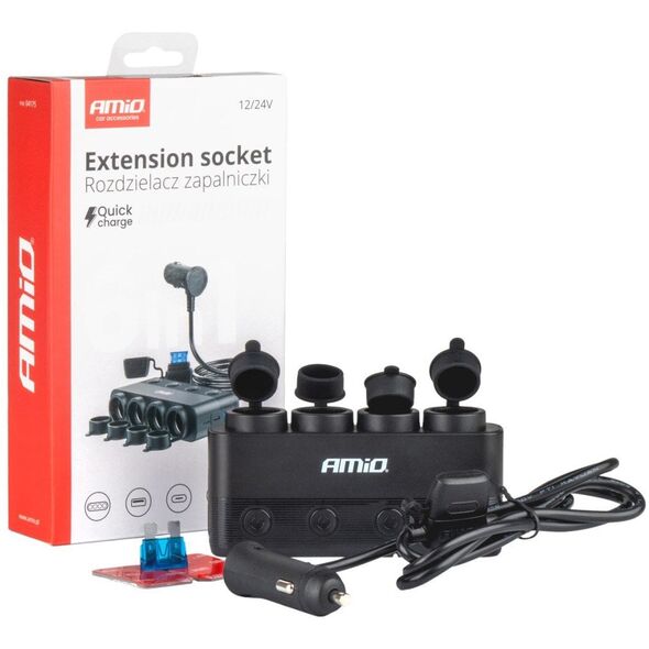 Rozdzielacz rozgałęźnik gniazda zapalniczki pd30w qc3.0 12/24v max 216w amio-04175