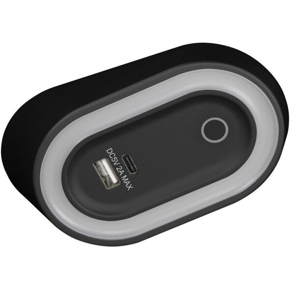 AGRA lampka podszafkowa LED 2,5W, 80lm, 4000K, z włącznikiem bezdotykowym i funkcją ładowania USB A+C, czarna