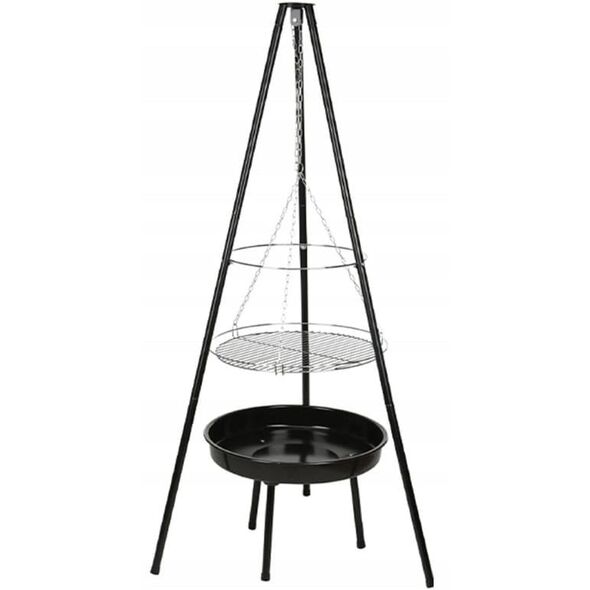 Grill wiszący z paleniskiem 52cm Stalowy czarny z rusztem chromowanym