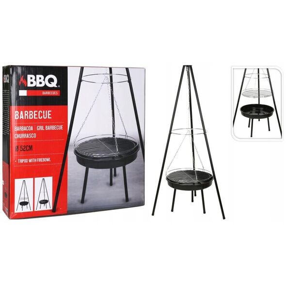 Grill wiszący z paleniskiem 52cm Stalowy czarny z rusztem chromowanym