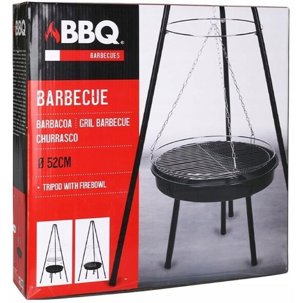 Grill wiszący z paleniskiem 52cm Stalowy czarny z rusztem chromowanym