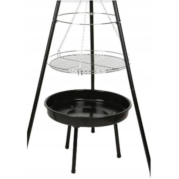 Grill wiszący z paleniskiem 52cm Stalowy czarny z rusztem chromowanym
