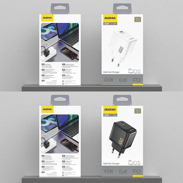 Ładowarka sieciowa Czarna Dudao A28 GaN 45W USB-C | Szybkie ładowanie