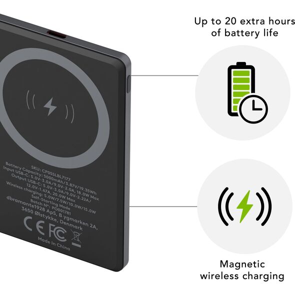 dbramante1928 re-charge, 5000 mAh, Wireless charging, 3.87 V, Grey