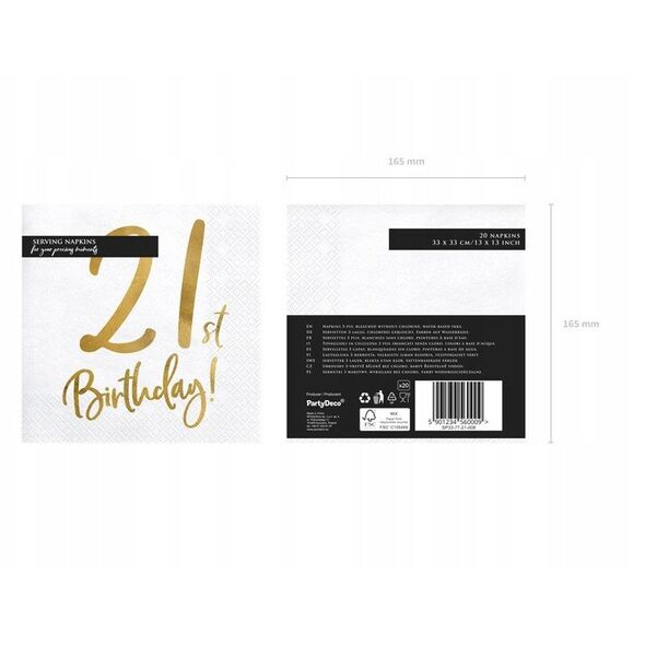 Servietter 21th birthday, guld