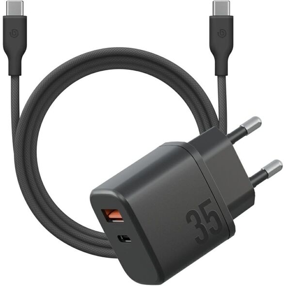 Φορτιστής τοίχου Bazic Goport Velox Kit 1xUSB-C 1xUSB-A GaN 35W με πλεκτό καλώδιο μαύρο