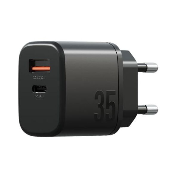 Φορτιστής τοίχου Bazic Goport Velox Kit 1xUSB-C 1xUSB-A GaN 35W με πλεκτό καλώδιο μαύρο