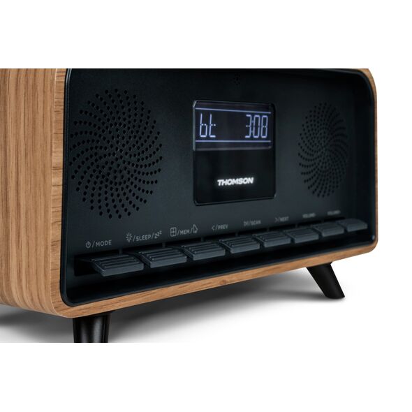 Thomson Głośnik drewniany bezprzewodowy COSY Bluetooth Radio FM Alarm LCD 30W