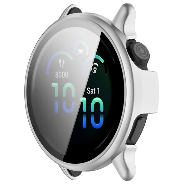 Etui ze szkłem do zegarka Bizon Case+Glass Watch do Garmin Vivoactive 6 satynowo srebrne