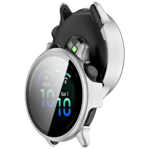 Etui ze szkłem do zegarka Bizon Case+Glass Watch do Garmin Vivoactive 6 satynowo srebrne