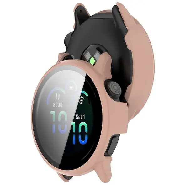Etui ze szkłem do zegarka Bizon Case+Glass Watch do Garmin Vivoactive 6 różowe