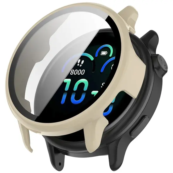Etui ze szkłem do zegarka Bizon Case+Glass Watch do Garmin Vivoactive 6 beżowe