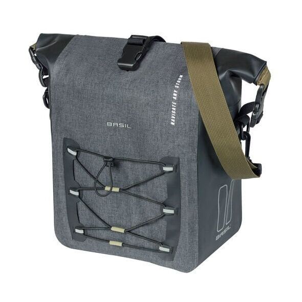 Μονή τσάντα BASIL NAVIGATOR STORM SINGLE PANNIER BAG MIK SIDE M 12-15 L, MIK System (έτοιμο για χρήση) αδιάβροχη γκρι μαύρο (ΝΕΟ)