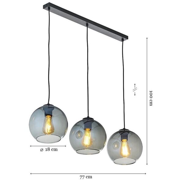 Φωτιστικό κρεμαστό TK Lighting Cubus 2818 3x15W E27 μαύρο/γραφίτης καθρέφτης