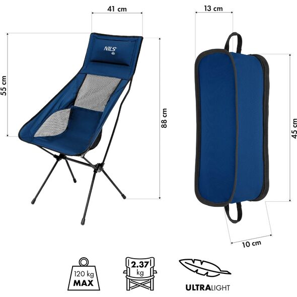 Πτυσσόμενη Καρέκλα Ultralight Μπλε Nils Camp