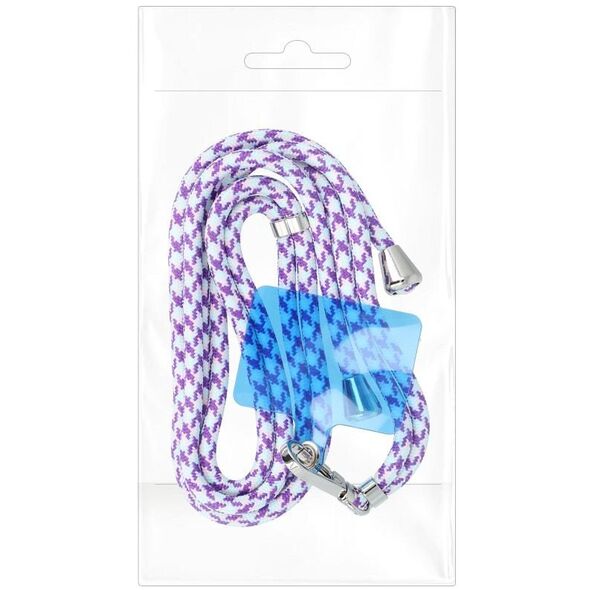 Λουράκι τηλεφώνου, Κρεμαστό για τηλέφωνο - SWING (6mm) με ρύθμιση μήκους / μήκος σχοινιού 165cm (μέγιστο 82,5cm σε βρόχο) / για τον ώμο ή το λαιμό - λευκό-μωβ