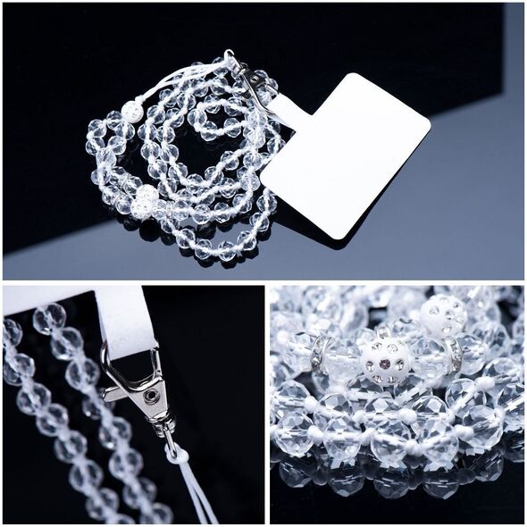 Λουράκι τηλεφώνου, Κρεμαστό για τηλέφωνο - CRYSTAL DIAMON / μήκος κορδονιού 74cm (37cm σε θηλιά) / για το λαιμό - λευκό