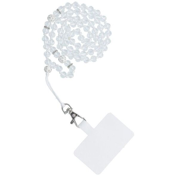 Λουράκι τηλεφώνου, Κρεμαστό για τηλέφωνο - CRYSTAL DIAMON / μήκος κορδονιού 74cm (37cm σε θηλιά) / για το λαιμό - λευκό