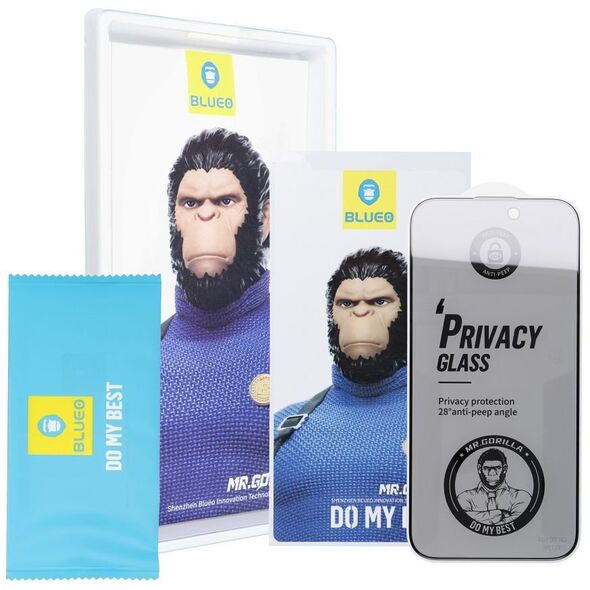 5D Tempered Glass Mr. Monkey Glass - Apple iPhone 15 Pro Max μαύρο (Ισχυρή Ιδιωτικότητα)